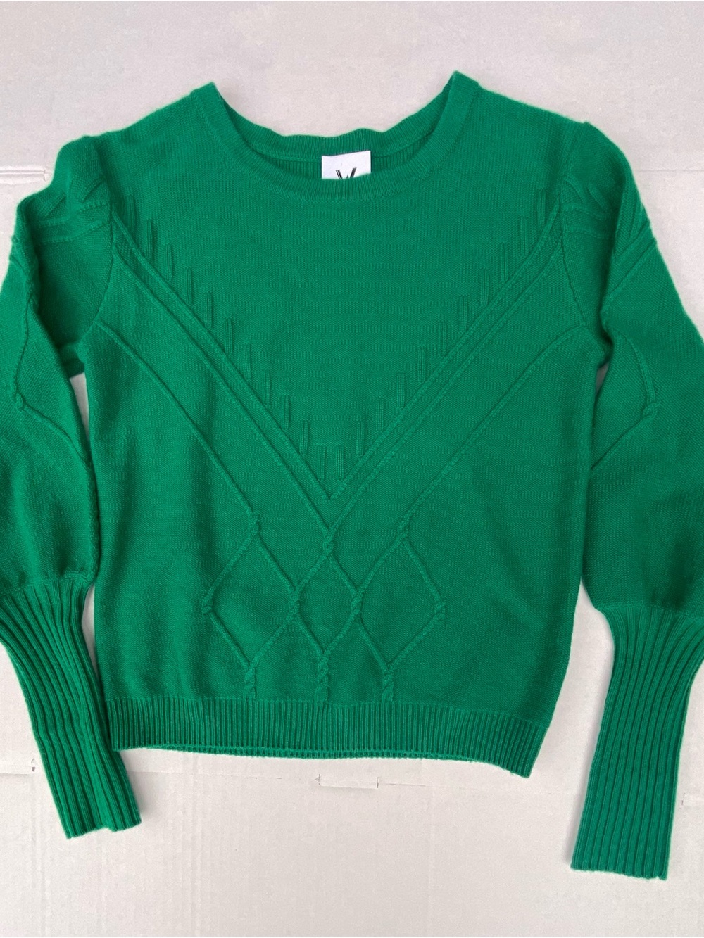Women's Green Textured Crewneck Sweater - Brand
